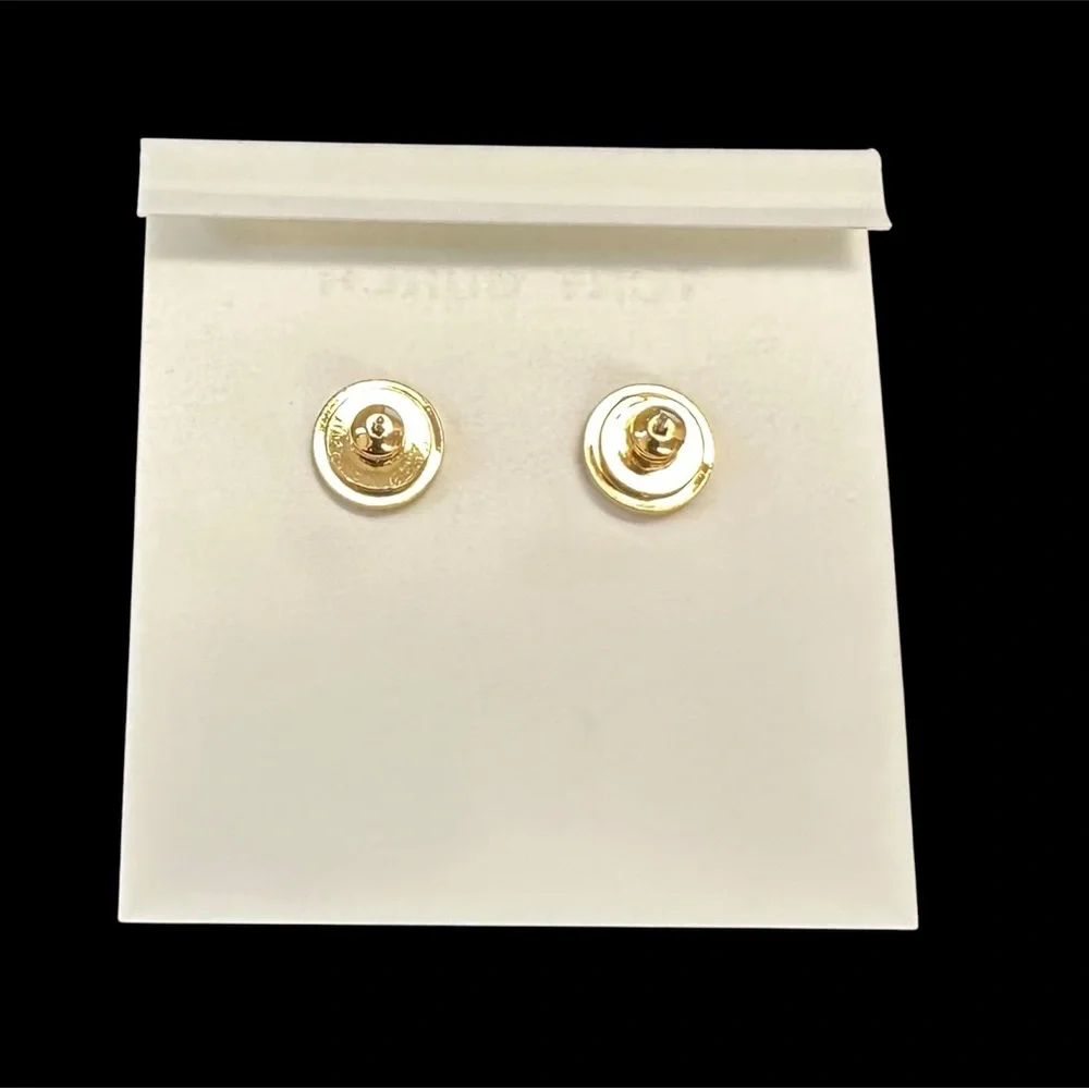 Tory Burch Miller Tortoise Gold Tone Double-T Logo Stud Earrings Women’s New - Picture 5 of 7